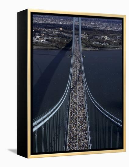 Runners Crossing the Verrazano Bridge after Starting the 1999 New York City Marathon-null-Framed Premier Image Canvas