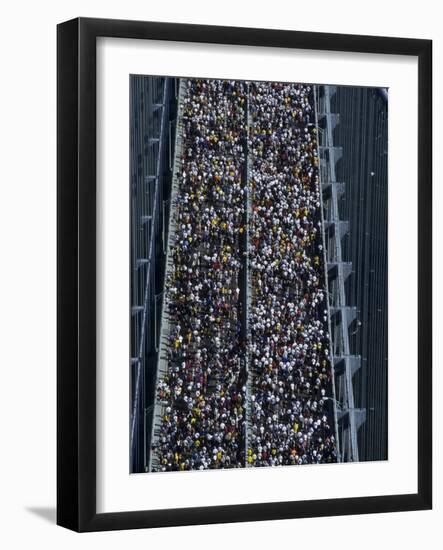 Runners Crossing the Verrazano Bridge after Starting the 1999 New York City Marathon-null-Framed Photographic Print