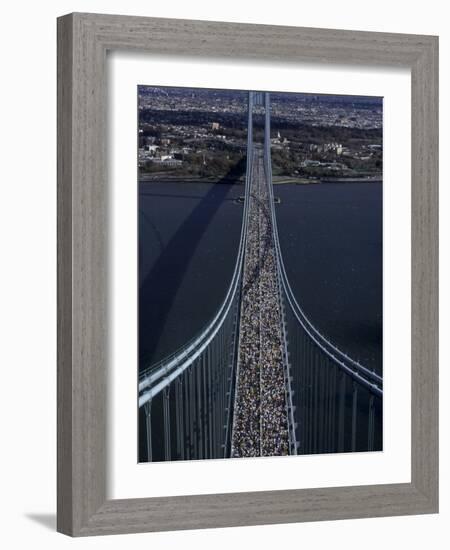 Runners Crossing the Verrazano Bridge after Starting the 1999 New York City Marathon-null-Framed Photographic Print