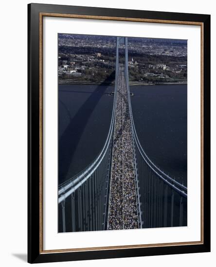 Runners Crossing the Verrazano Bridge after Starting the 1999 New York City Marathon-null-Framed Photographic Print