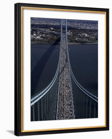 Runners Crossing the Verrazano Bridge after Starting the 1999 New York City Marathon-null-Framed Photographic Print