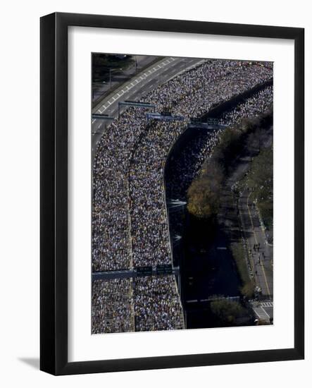 Runners Crossing the Verrazano Bridge after Starting the 1999 New York City Marathon-null-Framed Photographic Print