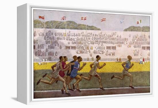 Runners on the Track-Georges Leroux-Framed Stretched Canvas