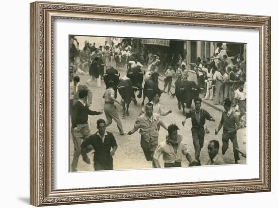 Running of the Bulls, Pamplona, Spain-null-Framed Premium Giclee Print