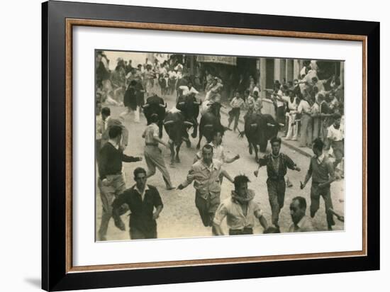 Running of the Bulls, Pamplona, Spain-null-Framed Premium Giclee Print