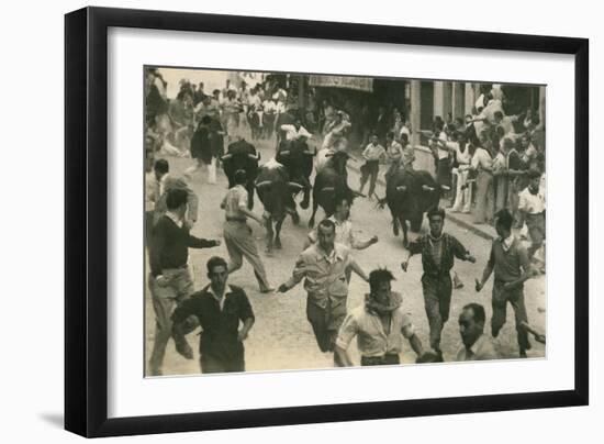 Running of the Bulls, Pamplona, Spain-null-Framed Premium Giclee Print