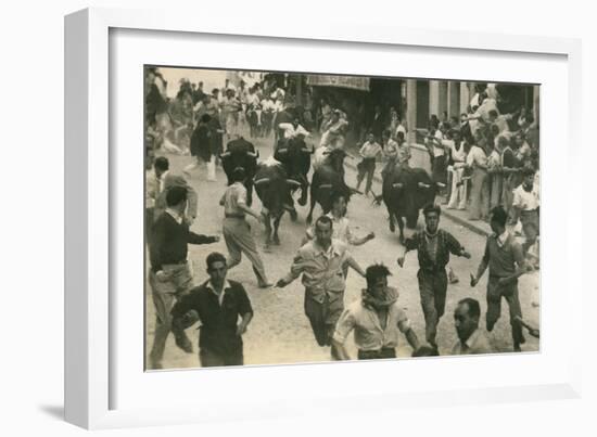 Running of the Bulls, Pamplona, Spain-null-Framed Premium Giclee Print