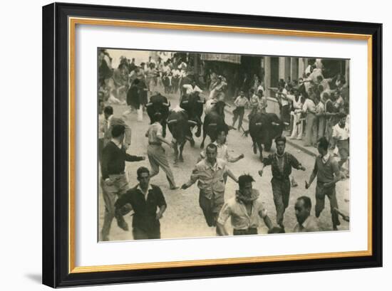 Running of the Bulls, Pamplona, Spain-null-Framed Premium Giclee Print