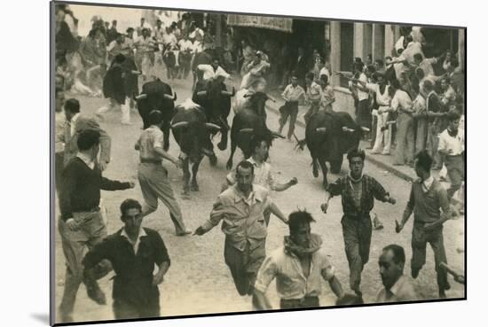 Running of the Bulls, Pamplona, Spain-null-Mounted Art Print