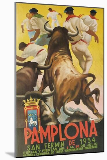 Running of the Bulls, Pamplona, Spain-null-Mounted Art Print