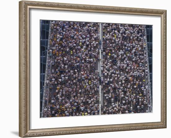 Running on the Verranzano Bridge Competing in the 1994 NYC Marathon--Framed Photographic Print