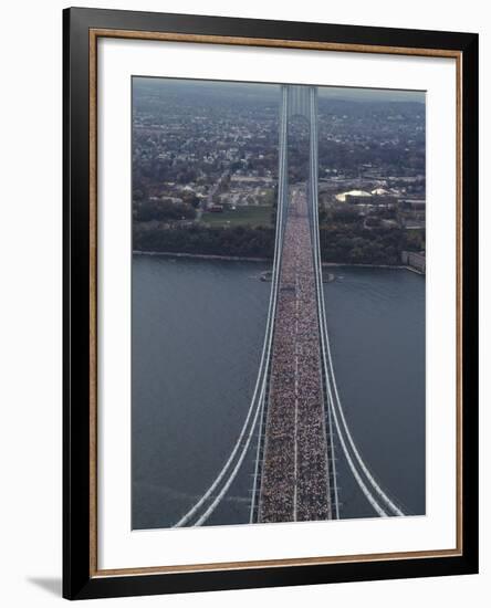 Running on the Verranzano Bridge Competing in the 1994 NYC Marathon-null-Framed Photographic Print