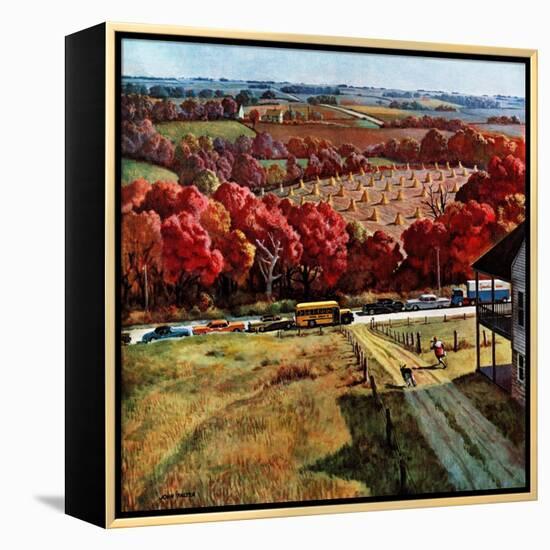 "Running to Meet the Bus", October 12, 1957-John Falter-Framed Premier Image Canvas