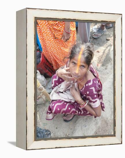 Rural Bihari Woman with Orange Vaishnavite Teeka on Forehead, Sonepur, Bihar, India-Annie Owen-Framed Premier Image Canvas