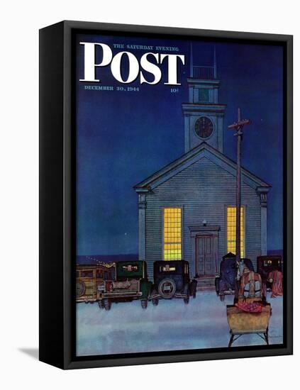"Rural Church at Night," Saturday Evening Post Cover, December 30, 1944-Mead Schaeffer-Framed Premier Image Canvas