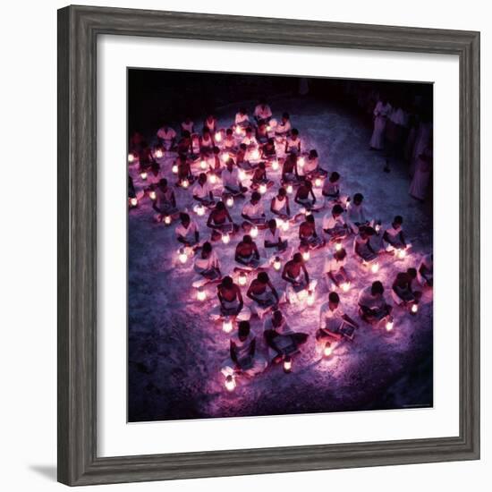 Rural Indian Villagers Learning by Lantern Light at a Government Subsidized Night School-Howard Sochurek-Framed Photographic Print