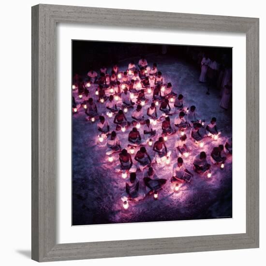 Rural Indian Villagers Learning by Lantern Light at a Government Subsidized Night School-Howard Sochurek-Framed Photographic Print