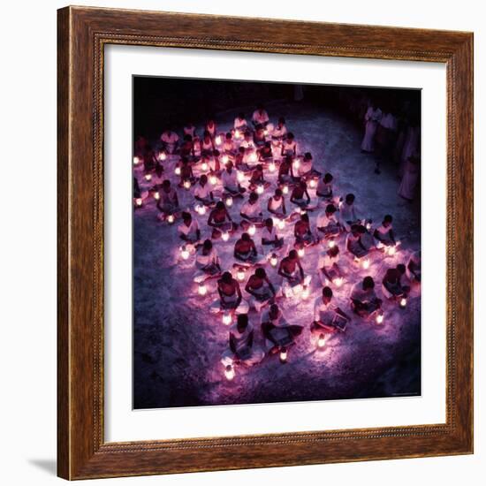 Rural Indian Villagers Learning by Lantern Light at a Government Subsidized Night School-Howard Sochurek-Framed Photographic Print