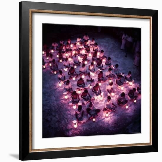 Rural Indian Villagers Learning by Lantern Light at a Government Subsidized Night School-Howard Sochurek-Framed Photographic Print