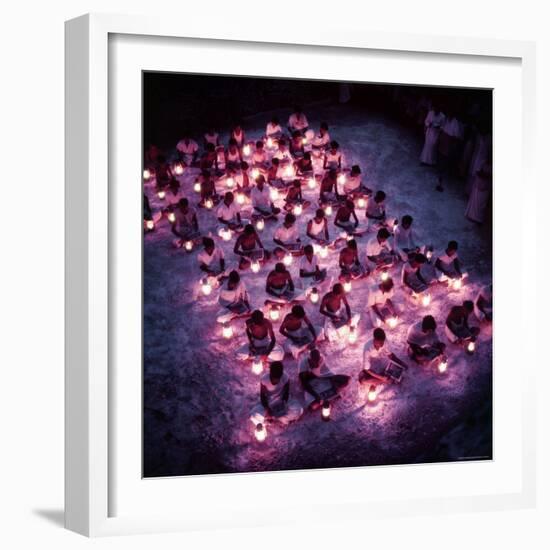 Rural Indian Villagers Learning by Lantern Light at a Government Subsidized Night School-Howard Sochurek-Framed Photographic Print