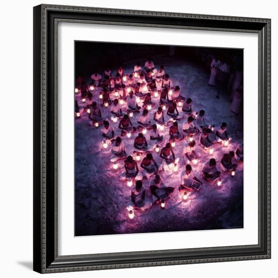 Rural Indian Villagers Learning by Lantern Light at a Government Subsidized Night School-Howard Sochurek-Framed Photographic Print