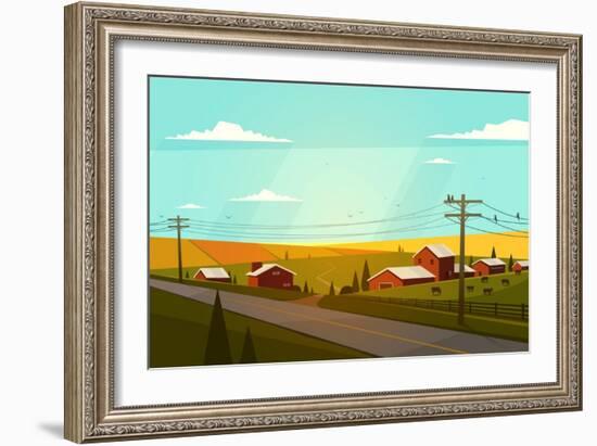 Rural Landscape. Vector Illustration.-Doremi-Framed Art Print