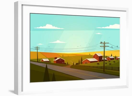 Rural Landscape. Vector Illustration.-Doremi-Framed Art Print