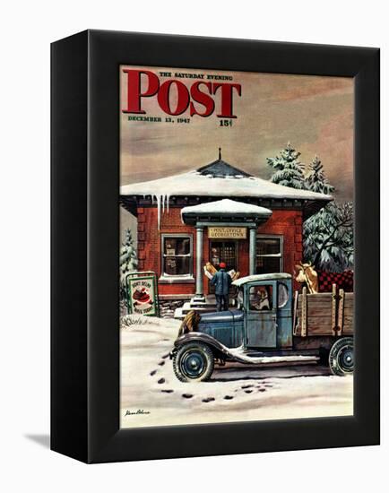 "Rural Post Office at Christmas," Saturday Evening Post Cover, December 13, 1947-Stevan Dohanos-Framed Premier Image Canvas