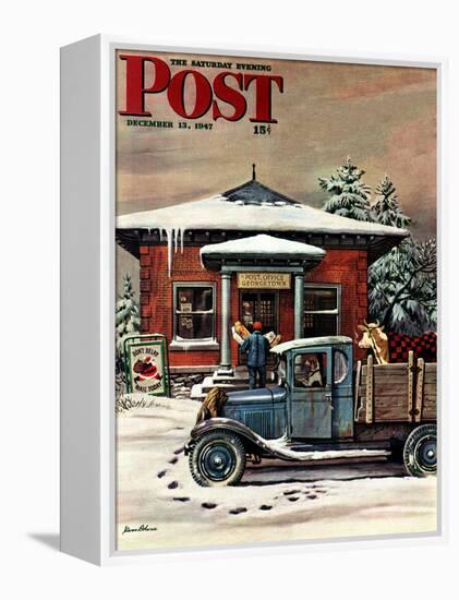 "Rural Post Office at Christmas," Saturday Evening Post Cover, December 13, 1947-Stevan Dohanos-Framed Premier Image Canvas