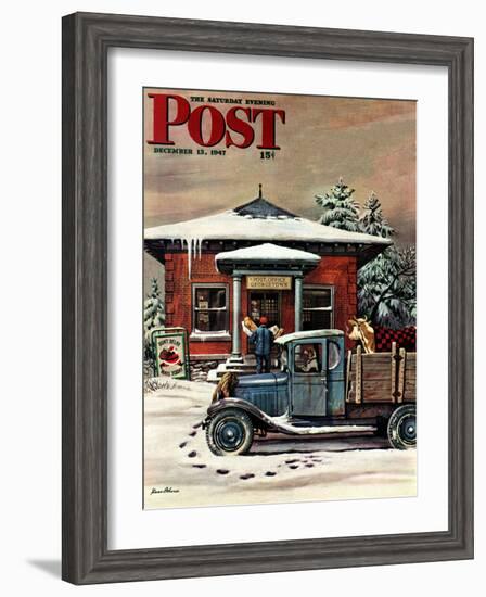 "Rural Post Office at Christmas," Saturday Evening Post Cover, December 13, 1947-Stevan Dohanos-Framed Premium Giclee Print