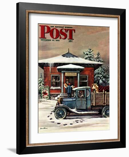 "Rural Post Office at Christmas," Saturday Evening Post Cover, December 13, 1947-Stevan Dohanos-Framed Premium Giclee Print