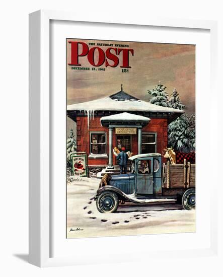 "Rural Post Office at Christmas," Saturday Evening Post Cover, December 13, 1947-Stevan Dohanos-Framed Premium Giclee Print