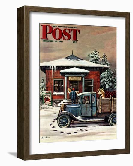 "Rural Post Office at Christmas," Saturday Evening Post Cover, December 13, 1947-Stevan Dohanos-Framed Giclee Print