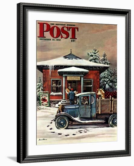 "Rural Post Office at Christmas," Saturday Evening Post Cover, December 13, 1947-Stevan Dohanos-Framed Giclee Print