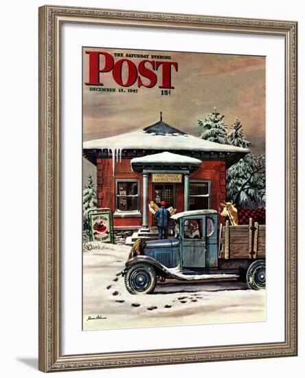 "Rural Post Office at Christmas," Saturday Evening Post Cover, December 13, 1947-Stevan Dohanos-Framed Giclee Print