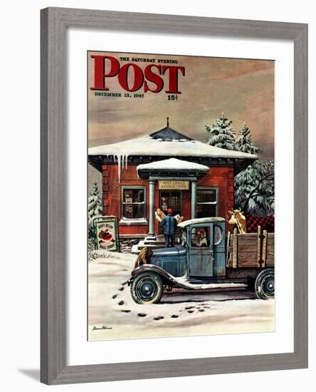 "Rural Post Office at Christmas," Saturday Evening Post Cover, December 13, 1947-Stevan Dohanos-Framed Giclee Print