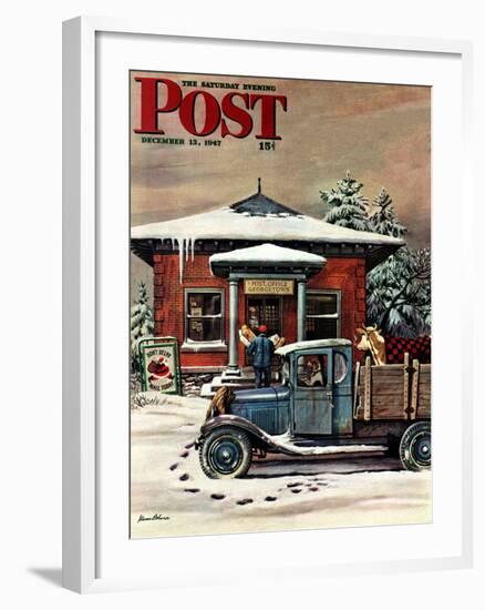 "Rural Post Office at Christmas," Saturday Evening Post Cover, December 13, 1947-Stevan Dohanos-Framed Giclee Print