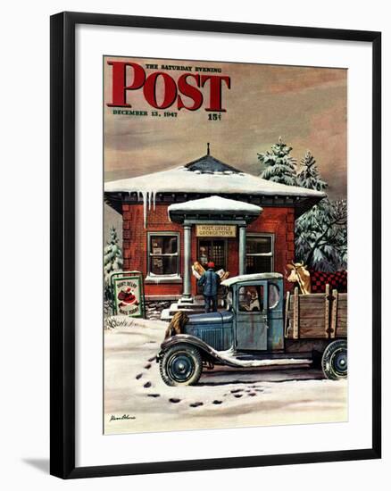 "Rural Post Office at Christmas," Saturday Evening Post Cover, December 13, 1947-Stevan Dohanos-Framed Giclee Print