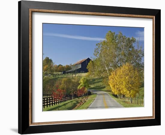 Rural Road Through Bluegrass in Autumn Near Lexington, Kentucky, USA-Adam Jones-Framed Photographic Print