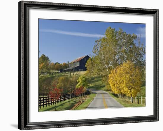 Rural Road Through Bluegrass in Autumn Near Lexington, Kentucky, USA-Adam Jones-Framed Photographic Print