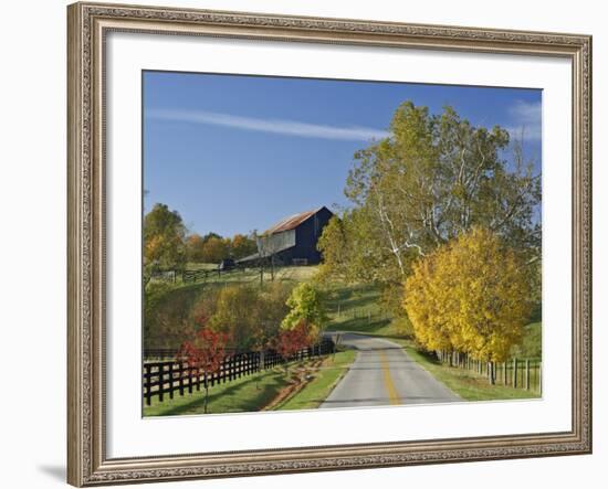 Rural Road Through Bluegrass in Autumn Near Lexington, Kentucky, USA-Adam Jones-Framed Photographic Print