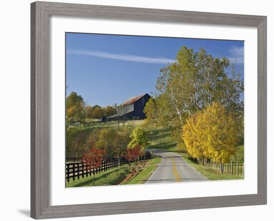 Rural Road Through Bluegrass in Autumn Near Lexington, Kentucky, USA-Adam Jones-Framed Photographic Print