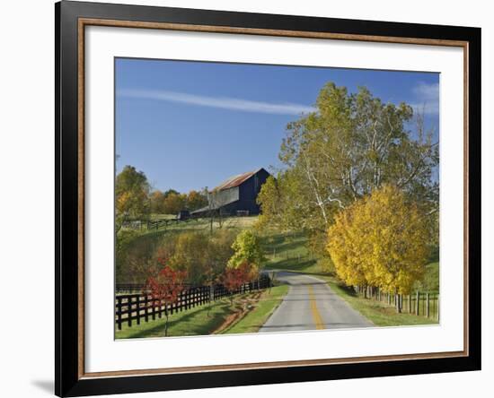 Rural Road Through Bluegrass in Autumn Near Lexington, Kentucky, USA-Adam Jones-Framed Photographic Print