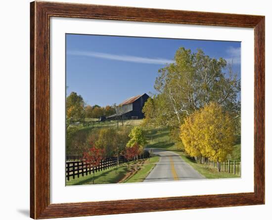 Rural Road Through Bluegrass in Autumn Near Lexington, Kentucky, USA-Adam Jones-Framed Photographic Print