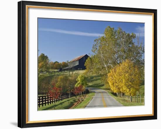 Rural Road Through Bluegrass in Autumn Near Lexington, Kentucky, USA-Adam Jones-Framed Photographic Print