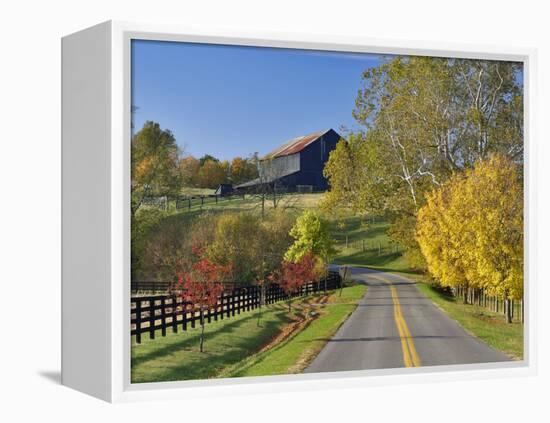 Rural Road Through Bluegrass in Autumn Near Lexington, Kentucky, USA-Adam Jones-Framed Premier Image Canvas
