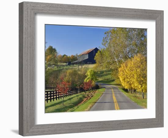 Rural Road Through Bluegrass in Autumn Near Lexington, Kentucky, USA-Adam Jones-Framed Photographic Print