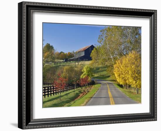 Rural Road Through Bluegrass in Autumn Near Lexington, Kentucky, USA-Adam Jones-Framed Photographic Print