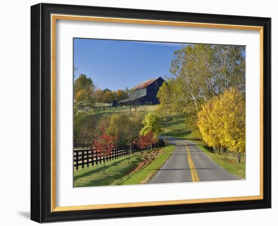 Rural Road Through Bluegrass in Autumn Near Lexington, Kentucky, USA-Adam Jones-Framed Photographic Print