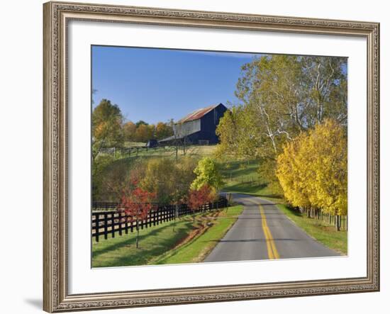 Rural Road Through Bluegrass in Autumn Near Lexington, Kentucky, USA-Adam Jones-Framed Photographic Print